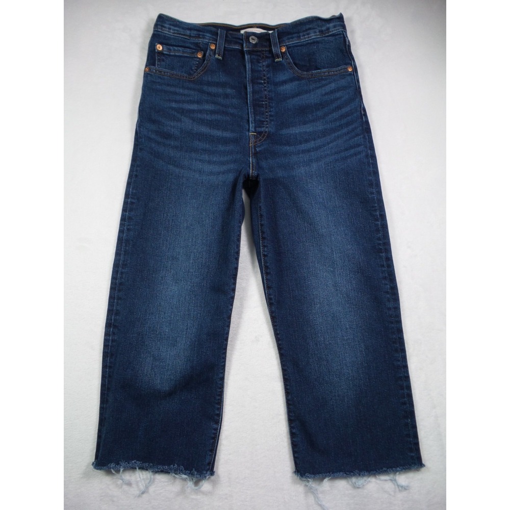 Levis Jeans Womens Size 30 Blue Denim Ribcage Straight Button Fly Stretch Dark